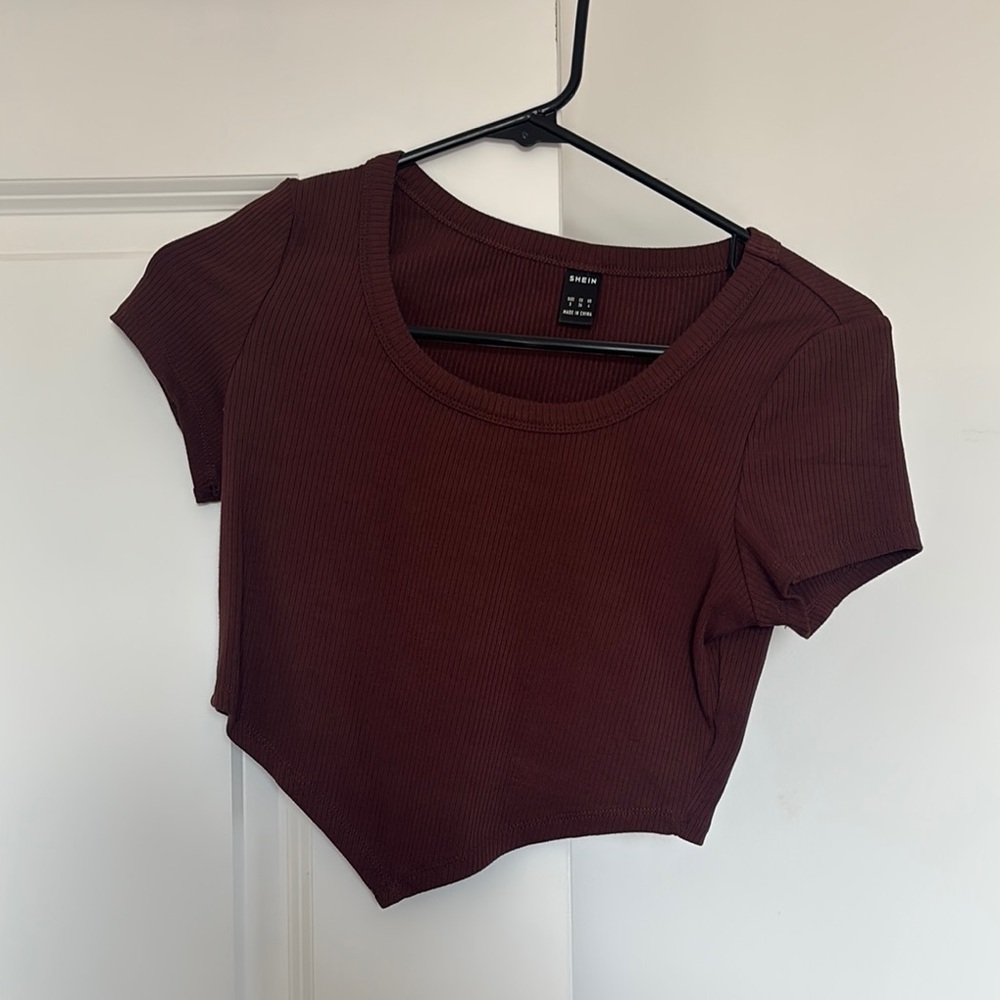 Brown Asymmetrical Crop T-Shirt